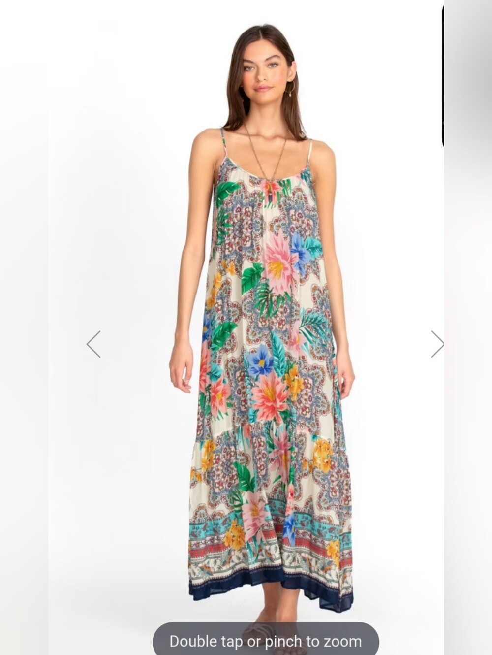 Johnny Was Hosta Multi-Color Floral Spaghetti-Strap Maxi Dress, Small